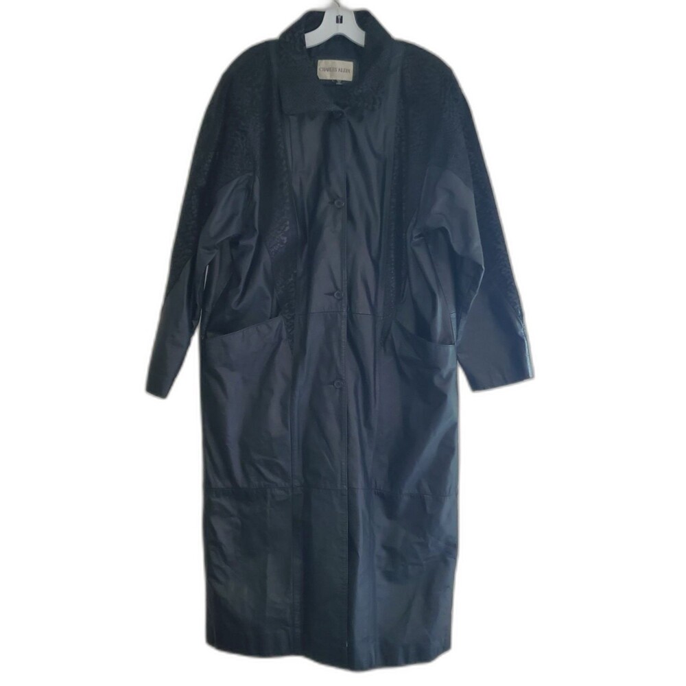 Charles Klein VTG Coat 1980s-1990s Womens L Black Long Sleeve Textured Accents